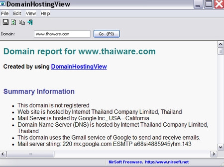 โปรแกรมดูรายละเอียดเว็บไซต์ DomainHostingView