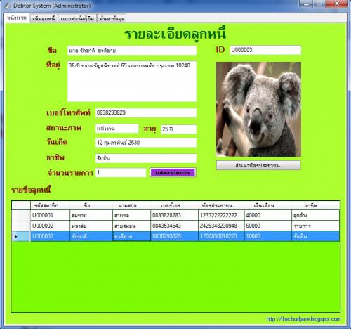 Debtor System (โปรแกรม เก็บข้อมูล ระบบลูกหนี้) : 