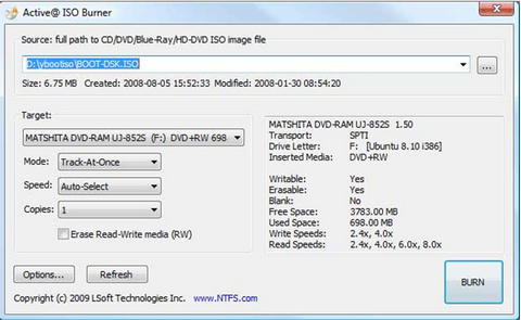 โปรแกรมไรท์แผ่นจากไฟล์ ISO Active ISO Burner โปรแกรมไรท์แผ่นจากไฟล์ ISO Active ISO Burner