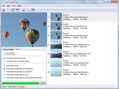 โปรแกรมค้นหาไฟล์วิดีโอซ้ำ Visual Search Pony