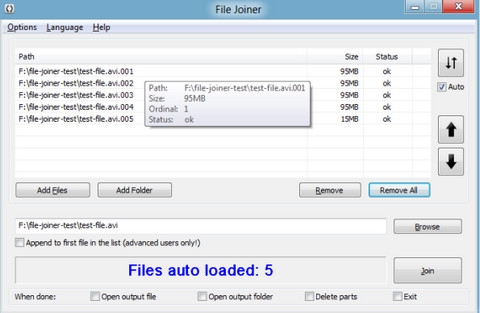 File Joiner Portable (โปรแกรม รวมไฟล์ย่อย ให้เป็นไฟล์ใหญ่ไฟล์เดียว) : 
