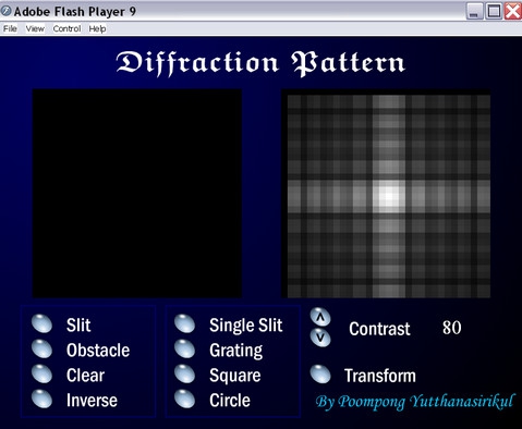 โปรแกรม แบบจำลองริ้วรอย การแทรกสอดของแสง (Diffraction Pattern) : 