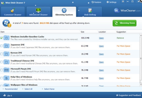 โปรแกรมลบไฟล์ Wise Disk Cleaner Free