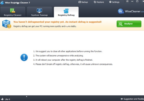 Wise Registry Cleaner (โปรแกรม ลบ Registry ที่ไม่จำเป็นทิ้ง) : 