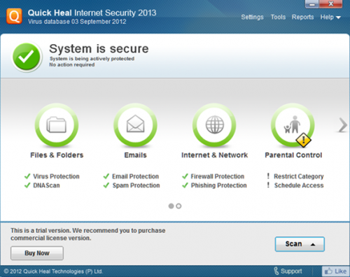 โปรแกรมป้องกันไวรัส Quick Heal Internet Security