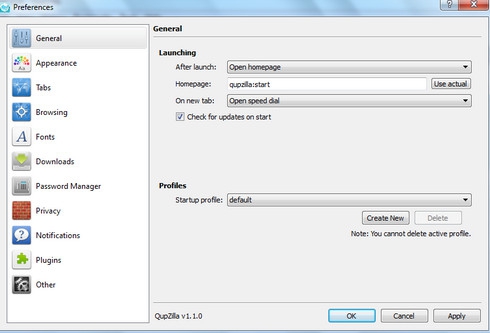 QupZilla (เว็บเบราว์เซอร์ ขนาดเล็ก สนับสนุน HTML5) : 