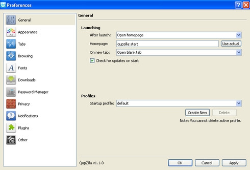 QupZilla (เว็บเบราว์เซอร์ ขนาดเล็ก สนับสนุน HTML5) : 