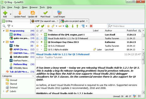 โปรแกรม Feed ข่าว QuiteRSS