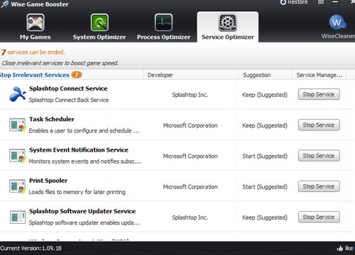 โปรแกรมเร่งความเร็วเกมส์ Wise Game Booster