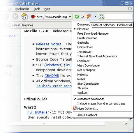 โปรแกรมช่วยดาวน์โหลด FlashGot โปรแกรมช่วยดาวน์โหลด FlashGot