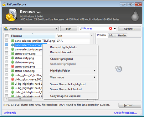 โปรแกรมกู้ข้อมูล Recuva โปรแกรมกู้ข้อมูล Recuva
