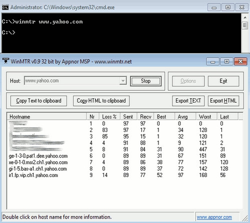 โปรแกรมเครือข่าย ตรวจสอบเน็ตเวิร์ค WinMTR