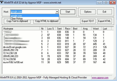 WinMTR (โปรแกรมเครือข่าย WinMTR ทดสอบ Ping หาเส้นทางข้อมูล Traceroute) : 