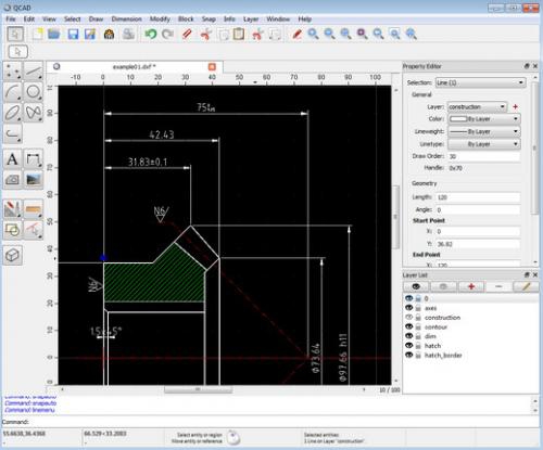 โปรแกรมออกแบบ CAD แบบ 2 มิติ QCAD