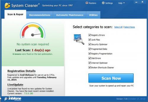 โปรแกรมดูแลเครื่องคอมพิวเตอร์ System Cleaner