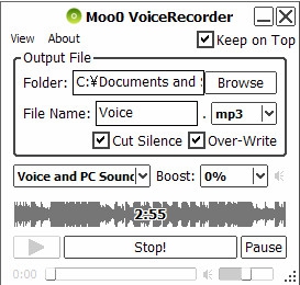 โปรแกรมอัดเสียง บันทึกเสียง Moo0 VoiceRecorder