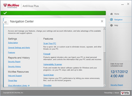 โปรแกรมสแกนไวรัส McAfee AntiVirus Plus โปรแกรมสแกนไวรัส McAfee AntiVirus Plus