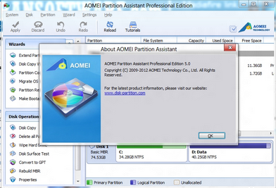 โปรแกรมจัดการฮาร์ดดิสก์ AOMEI Partition Assistant