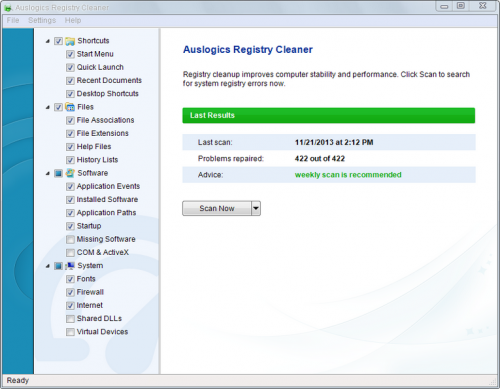 Auslogics Registry Cleaner (โปรแกรมทำความสะอาดรีจีสทรี) : 