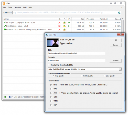 uGet Youtube Downloader