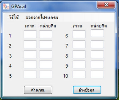 โปรแกรมคำนวณเกรดเฉลี่ย GPA Calculator โปรแกรมคำนวณเกรดเฉลี่ย GPA Calculator