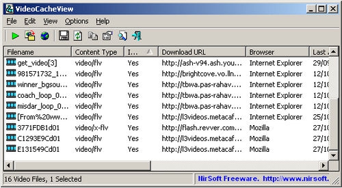 โปรแกรมดูแคชวิดีโอ VideoCacheView