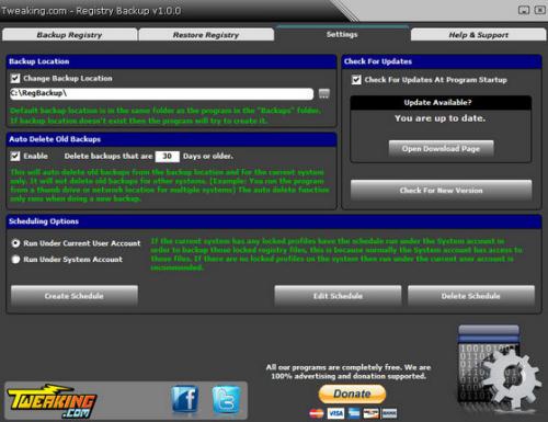 โปรแกรมแบ็คอัพรีจิสทรี Registry Backup