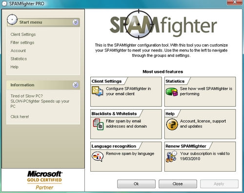 โปรแกรมกำจัดสแปม SPAMfighter Standard โปรแกรมกำจัดสแปม SPAMfighter Standard