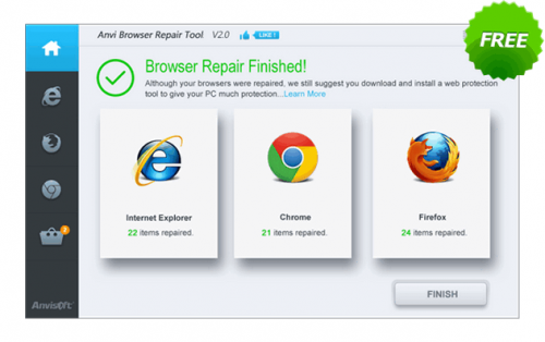 โปรแกรมทำความสะอาดเว็บเบราว์เซอร์ Anvi Browser Repair Tool