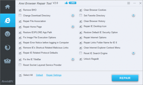 โปรแกรมทำความสะอาดเว็บเบราว์เซอร์ Anvi Browser Repair Tool
