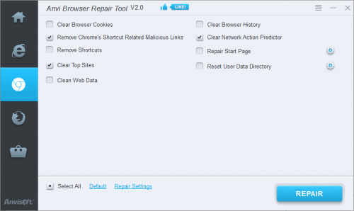โปรแกรมทำความสะอาดเว็บเบราว์เซอร์ Anvi Browser Repair Tool