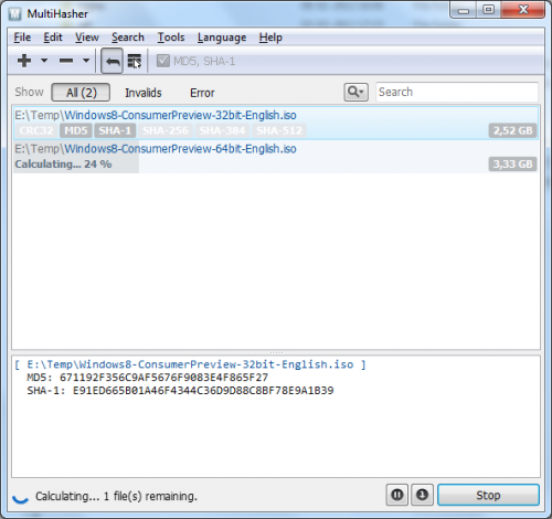 โปรแกรมตรวจสอบความถูกต้องของไฟล์ MultiHasher