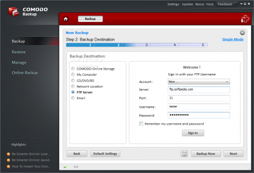 โปรแกรมสำรองข้อมูล COMODO BackUp