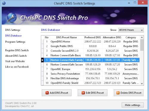 ดาวน์โหลดโปรแกรม ChrisPC DNS Switch