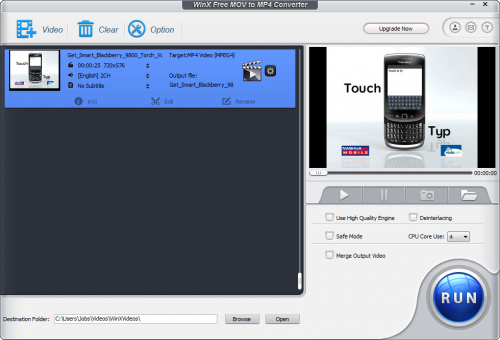 โปรแกรมแปลงไฟล์ WinX Free MOV to MP4 Converter โปรแกรมแปลงไฟล์ WinX Free MOV to MP4 Converter