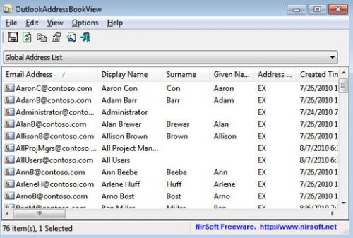 โปรแกรม OutlookAddressBookView