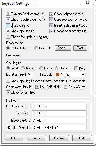 โปรแกรมตรวจสอบคำผิด tinySpell