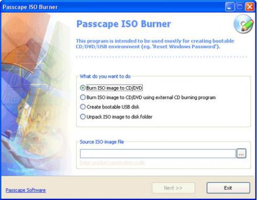 โปรแกรมไรท์แผ่นซีดี ดีวีดี จาก ไฟล์อิมเมจ Passcape ISO Burner