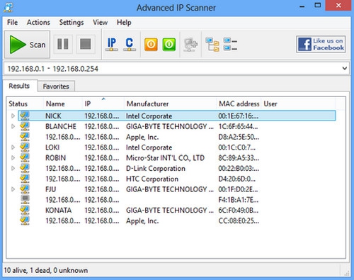 โปรแกรมหาไอพี Advanced IP Scanner