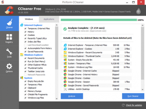 โปรแกรมลบไฟล์ขยะ ลบไฟล์รีจิสทรี ช่วยให้คอมเร็วขึ้น CCleaner