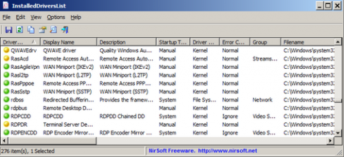 โปรแกรมดูไดร์เวอร์ InstalledDriversList