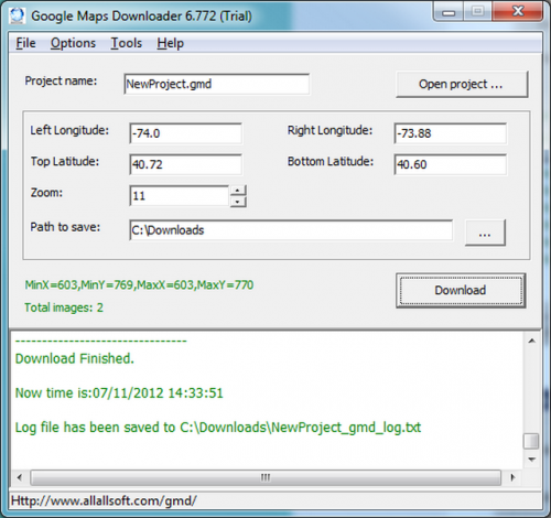 โปรแกรมดาวน์โหลดแผนที่ Google Maps Downloader