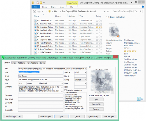 โปรแกรมแก้ไข Tag เพลง AudioShell โปรแกรมแก้ไข Tag เพลง AudioShell