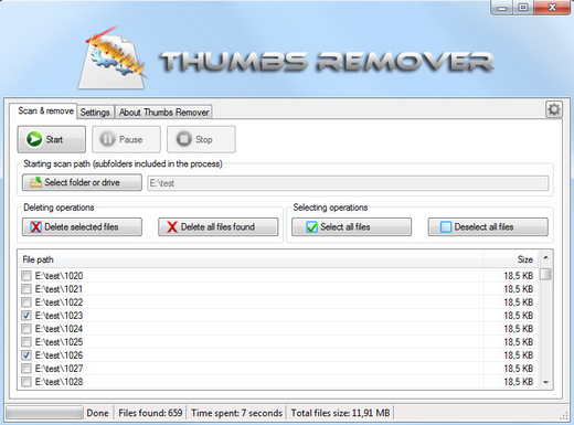 โปรแกรมลบไฟล์ Thumbs Remover