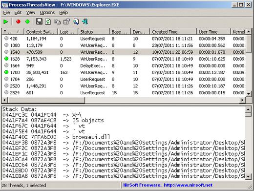 โปรแกรมดูโปรเซส ProcessThreadsView