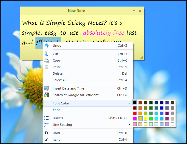 โปรแกรมเขียนโน้ต Simple Sticky Notes