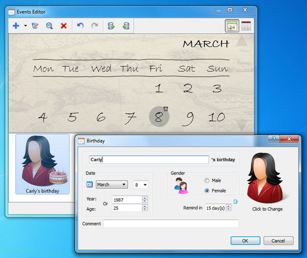 โปรแกรมแจ้งเตือนปฏิทินวันเกิด Holiline Reminder