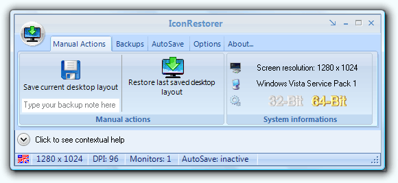 โปรแกรมจดจำตำแหน่งไอคอน IconRestorer