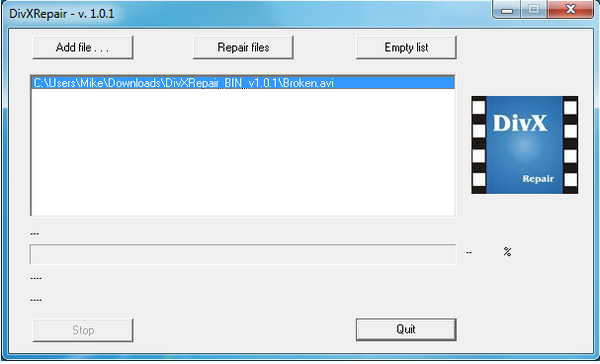 โปรแกรมซ่อมไฟล์วิดีโอ DivXRepair 