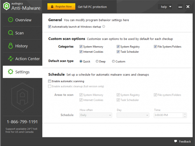 โปรแกรมป้องกันมัลแวร์ Auslogics Anti-Malware 2015